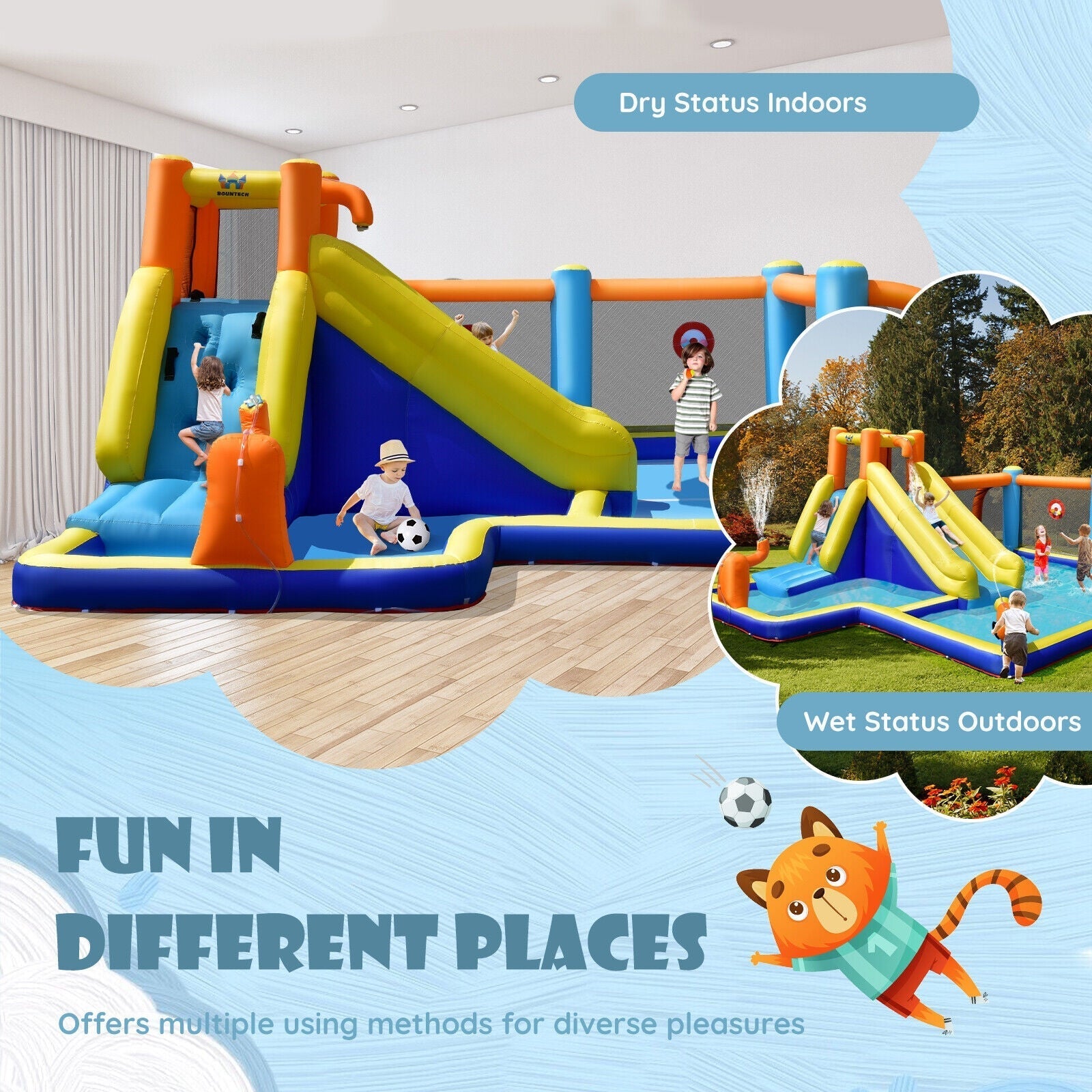 Giant Soccer-Themed Inflatable Water Slide & Bounce Castle for Kids with 735W Blower
