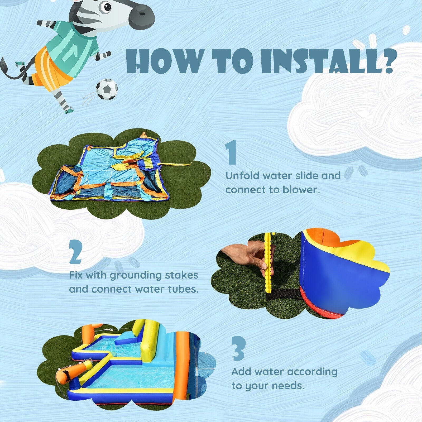 Giant Soccer-Themed Inflatable Water Slide & Bounce Castle for Kids with 735W Blower