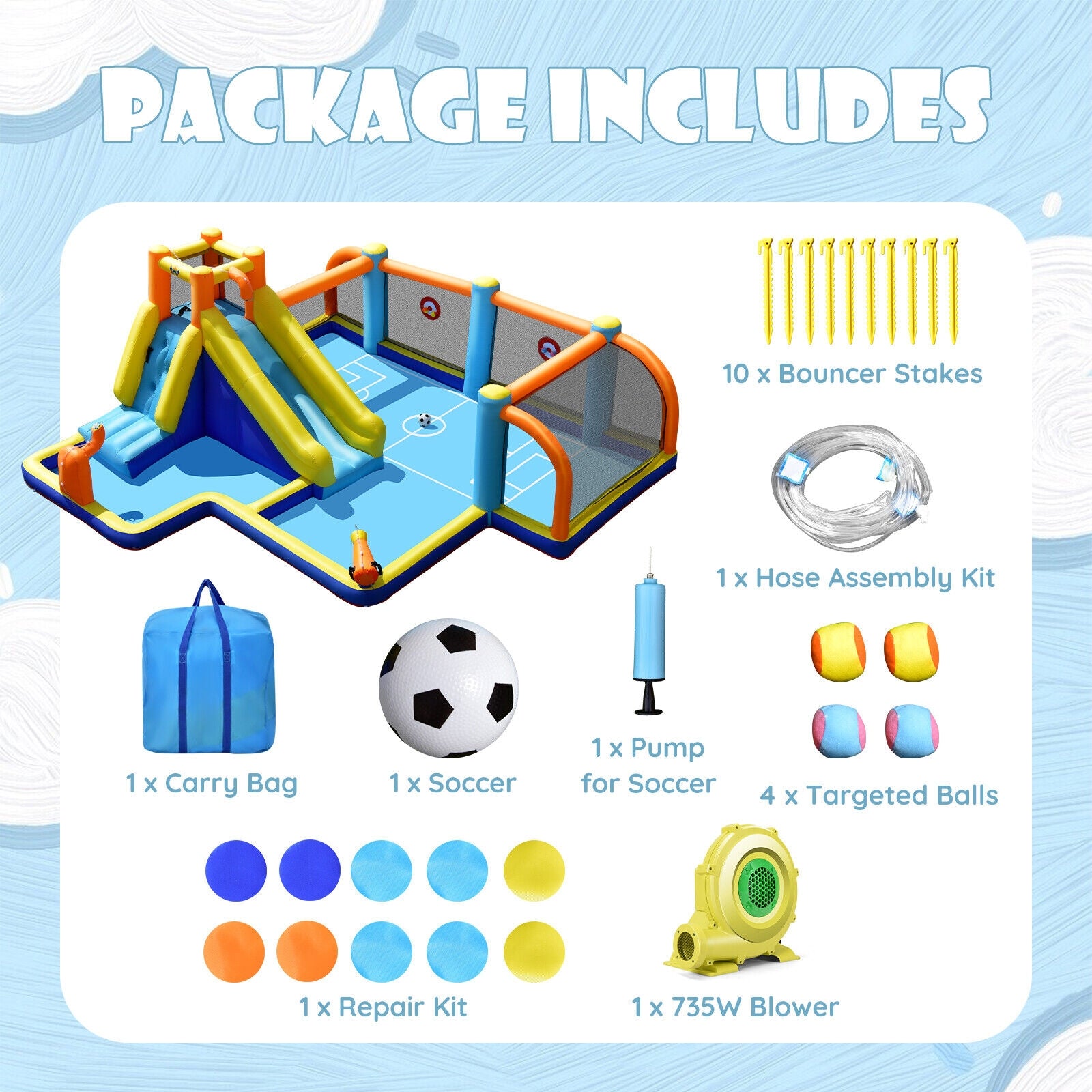 Giant Soccer-Themed Inflatable Water Slide & Bounce Castle for Kids with 735W Blower