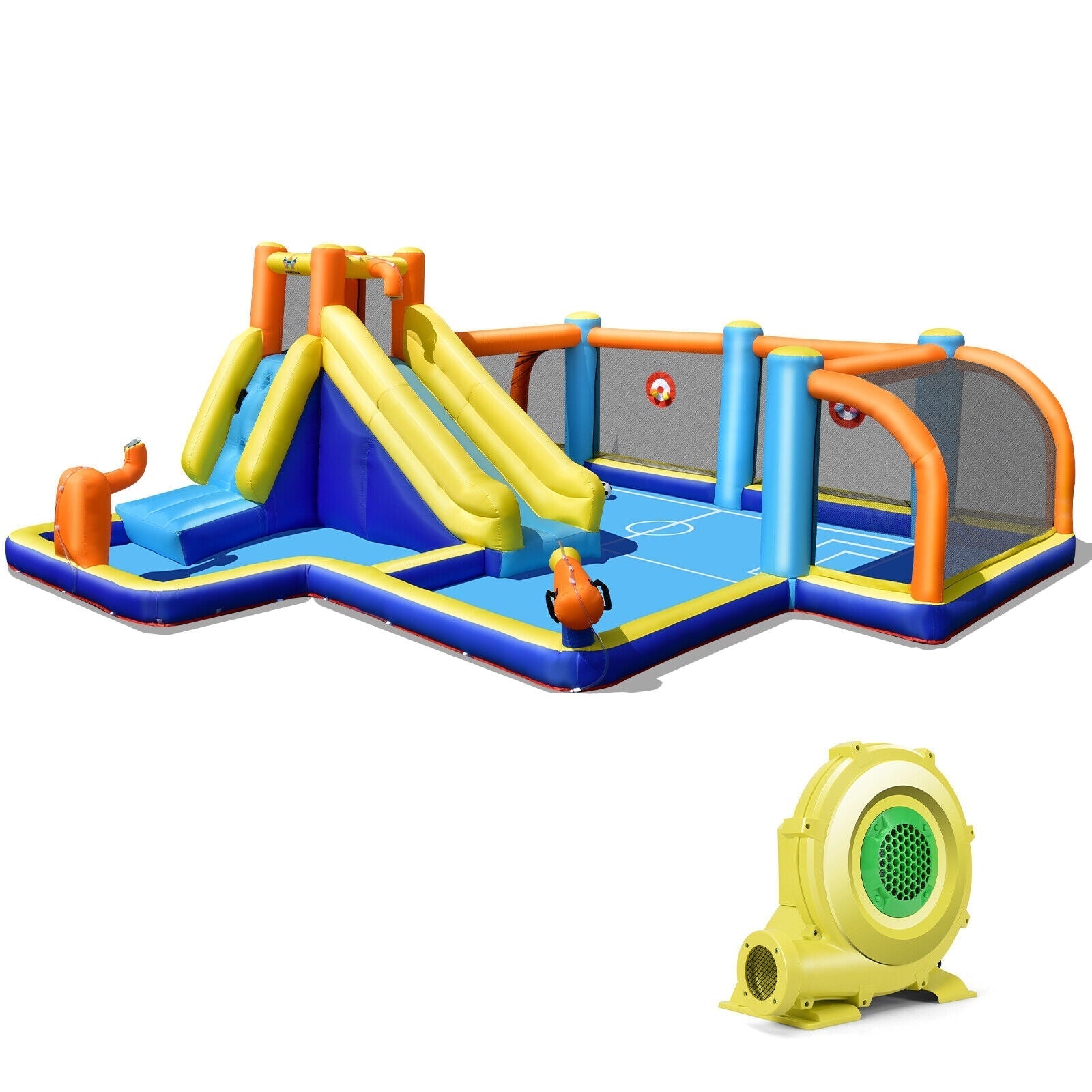 Giant Soccer-Themed Inflatable Water Slide & Bounce Castle for Kids with 735W Blower