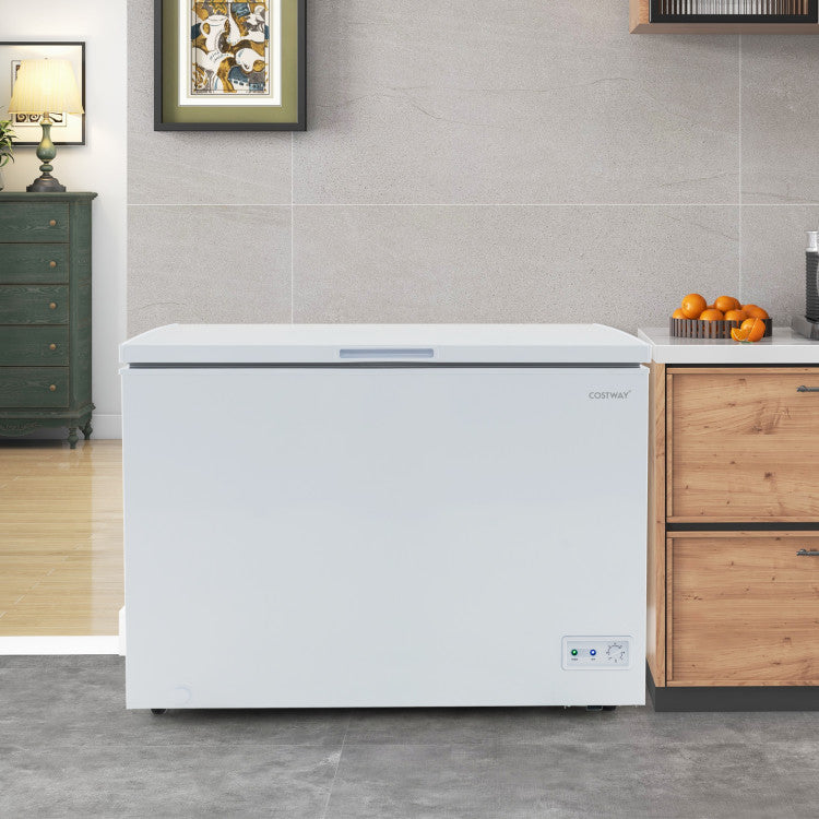 10 Cu.Ft. Chest Freezer Compact Deep Fridge Freestanding Top Open Door Refrigerator with Removable Basket and Adjustable Temperature