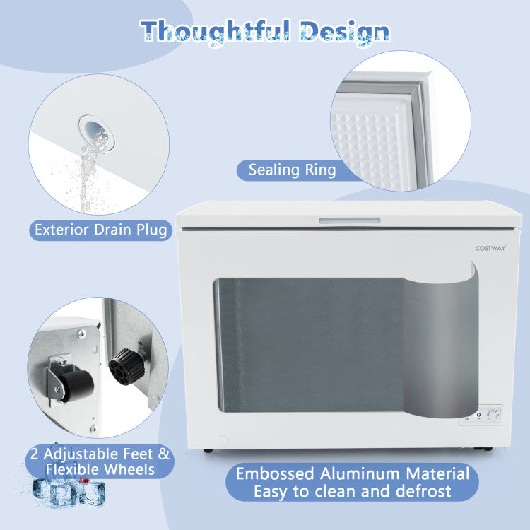 10 Cu.Ft. Chest Freezer Compact Deep Fridge Freestanding Top Open Door Refrigerator with Removable Basket and Adjustable Temperature