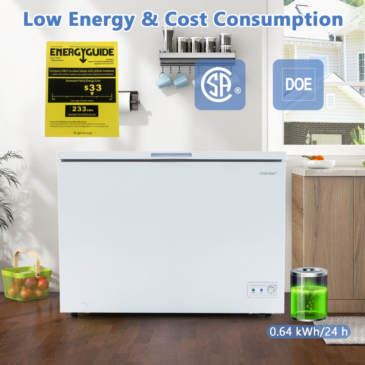 10 Cu.Ft. Chest Freezer Compact Deep Fridge Freestanding Top Open Door Refrigerator with Removable Basket and Adjustable Temperature