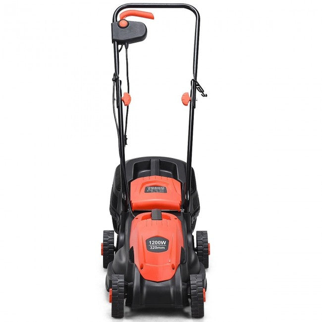 14" 12 Amp Folding Corded Electric Push Lawn Mower with Grass Bag