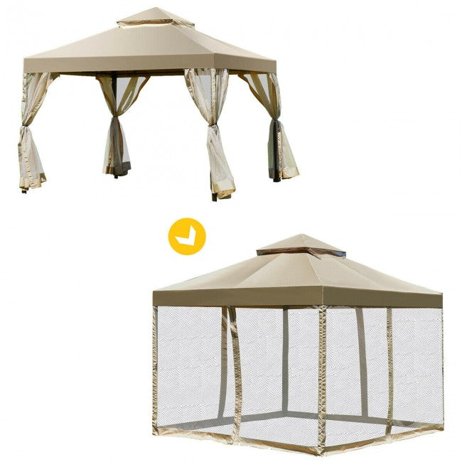 10’ x 10’ Outdoor Garden Gazebo Canopy Patio Screw-free Structure Shelter Tent with 2-Tier Roof and Mosquito Netting