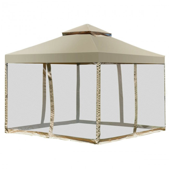 10’ x 10’ Outdoor Garden Gazebo Canopy Patio Screw-free Structure Shelter Tent with 2-Tier Roof and Mosquito Netting