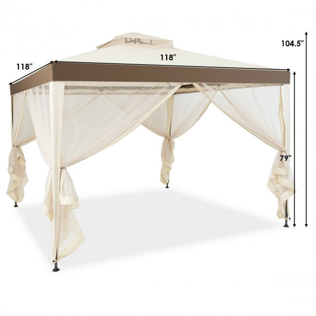 10' x 10' Outdoor Garden Gazebo Patio Canopy Shelter with Netting and Double roof
