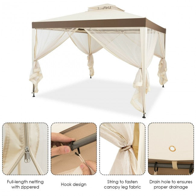 10' x 10' Outdoor Garden Gazebo Patio Canopy Shelter with Netting and Double roof