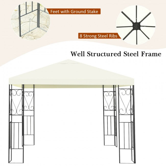 10 x 10FT Outdoor 2-Tier Gazebo Tent Patio Canopy Shelter with Vented Double Roof