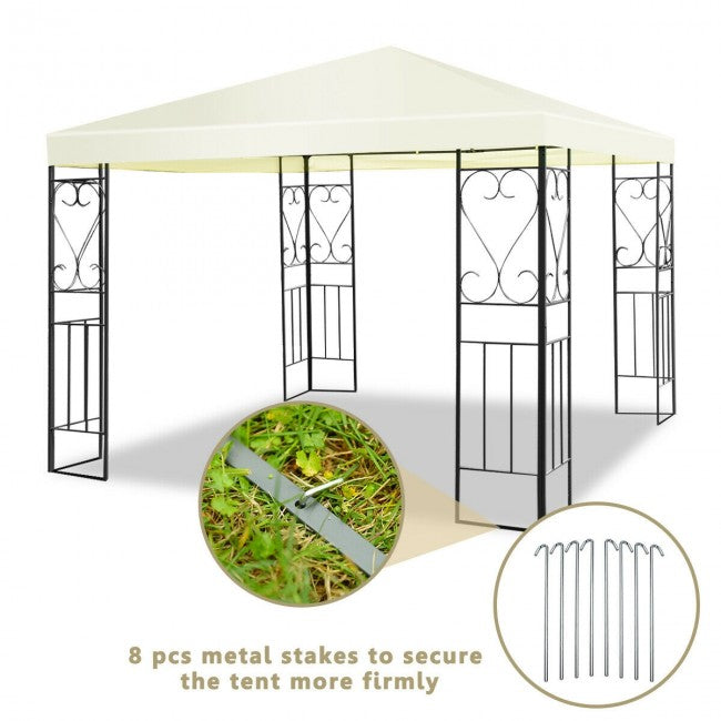 10 x 10FT Outdoor 2-Tier Gazebo Tent Patio Canopy Shelter with Vented Double Roof