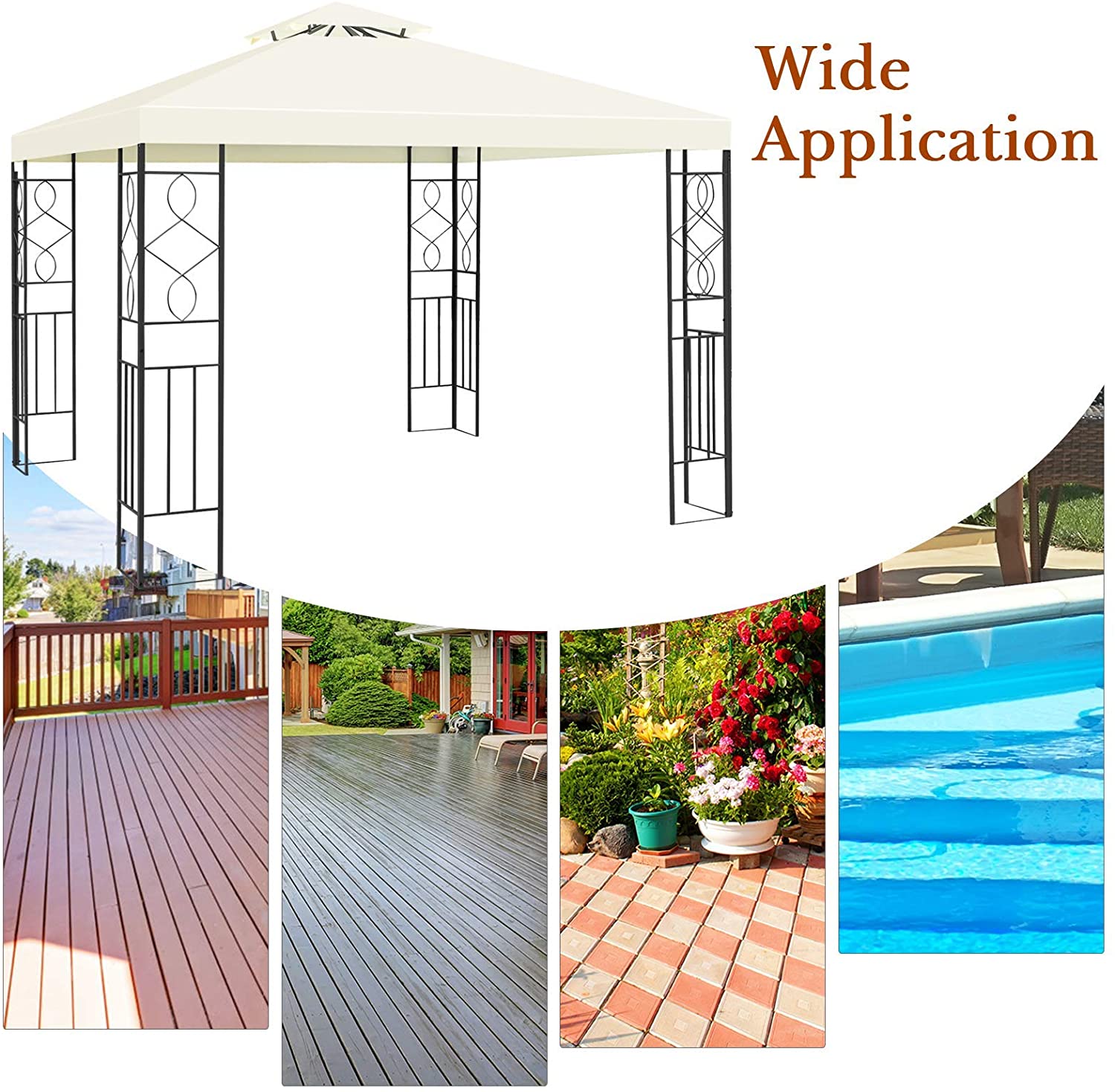 10 x 10FT Outdoor 2-Tier Gazebo Tent Patio Canopy Shelter with Vented Double Roof