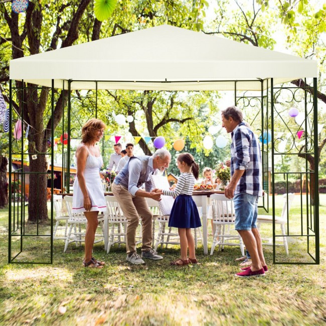 10 x 10FT Outdoor 2-Tier Gazebo Tent Patio Canopy Shelter with Vented Double Roof