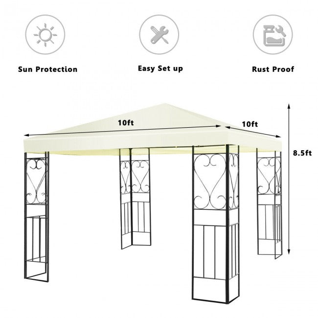 10 x 10FT Outdoor 2-Tier Gazebo Tent Patio Canopy Shelter with Vented Double Roof