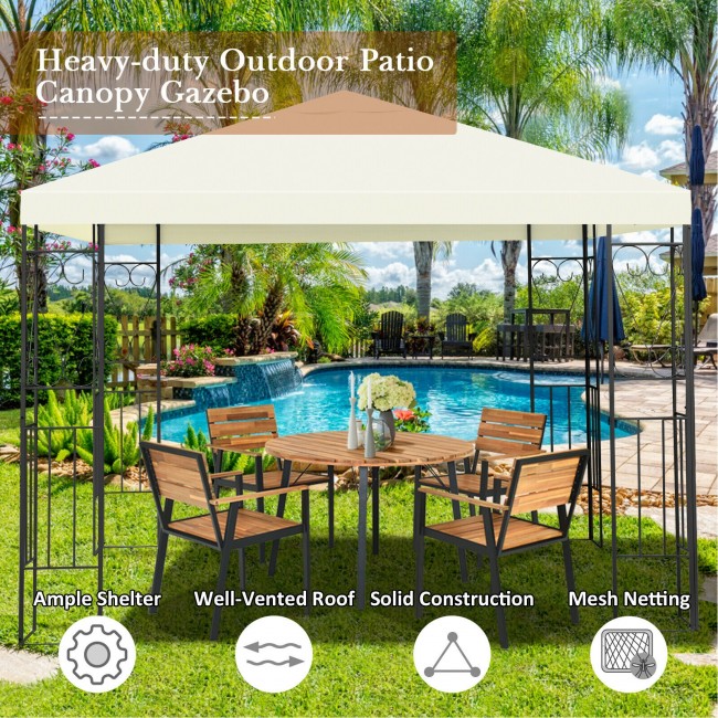 10 x 10FT Outdoor 2-Tier Gazebo Tent Patio Canopy Shelter with Vented Double Roof