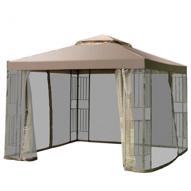 10 x 10FT Outdoor Gazebo Tent Patio Screw-free Structure Canopy Shelter with Mosquito Netting