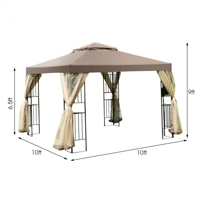 10 x 10FT Outdoor Gazebo Tent Patio Screw-free Structure Canopy Shelter with Mosquito Netting