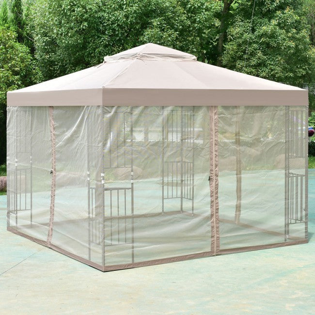 10 x 10FT Outdoor Gazebo Tent Patio Screw-free Structure Canopy Shelter with Mosquito Netting