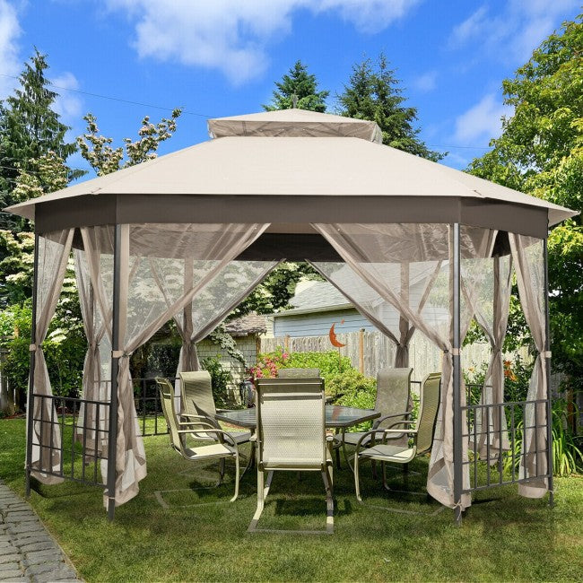 10 x 12 FT Outdoor Patio Heavy Duty Octagonal Gazebo Canopy Shelter with Mosquito Netting and Double Roof