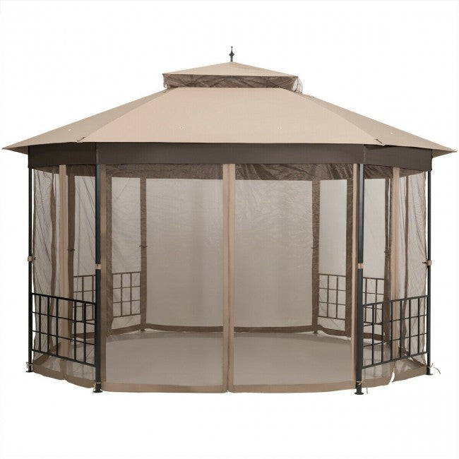 10 x 12 FT Outdoor Patio Heavy Duty Octagonal Gazebo Canopy Shelter with Mosquito Netting and Double Roof