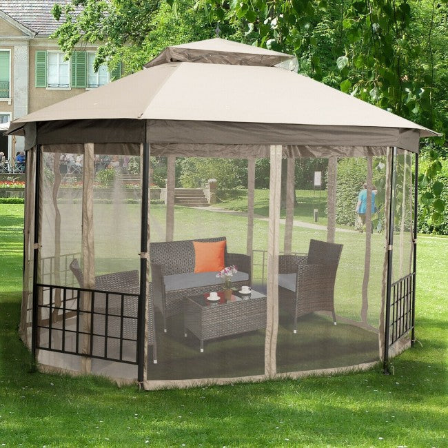 10 x 12 FT Outdoor Patio Heavy Duty Octagonal Gazebo Canopy Shelter with Mosquito Netting and Double Roof