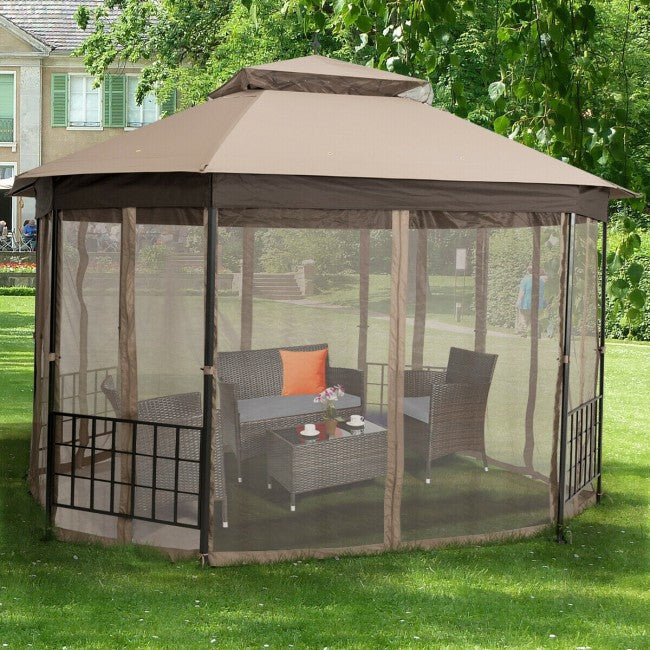 10 x 12 FT Outdoor Patio Heavy Duty Octagonal Gazebo Canopy Shelter with Mosquito Netting and Double Roof