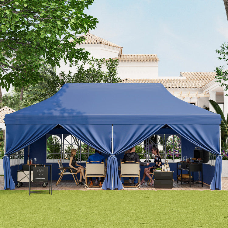 10 x 20 FT Outdoor Pop-Up Canopy Portable Heavy-Duty Gazebo Tent with 6 Removable Sidewalls and Carrying Bag for 15-20 People
