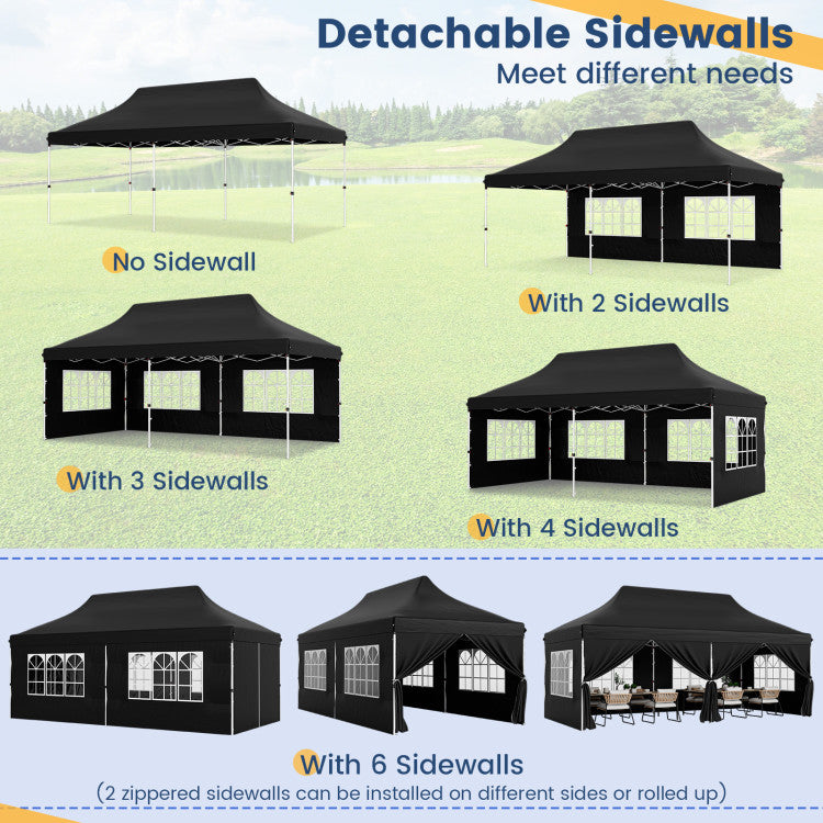 10 x 20 FT Outdoor Pop-Up Canopy Portable Heavy-Duty Gazebo Tent with 6 Removable Sidewalls and Carrying Bag for 15-20 People