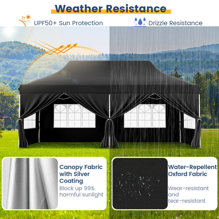 10 x 20 FT Outdoor Pop-Up Canopy Portable Heavy-Duty Gazebo Tent with 6 Removable Sidewalls and Carrying Bag for 15-20 People