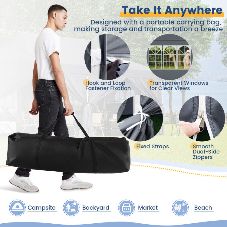 10 x 20 FT Outdoor Pop-Up Canopy Portable Heavy-Duty Gazebo Tent with 6 Removable Sidewalls and Carrying Bag for 15-20 People
