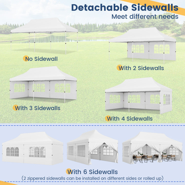 10 x 20 FT Outdoor Pop-Up Canopy Portable Heavy-Duty Gazebo Tent with 6 Removable Sidewalls and Carrying Bag for 15-20 People