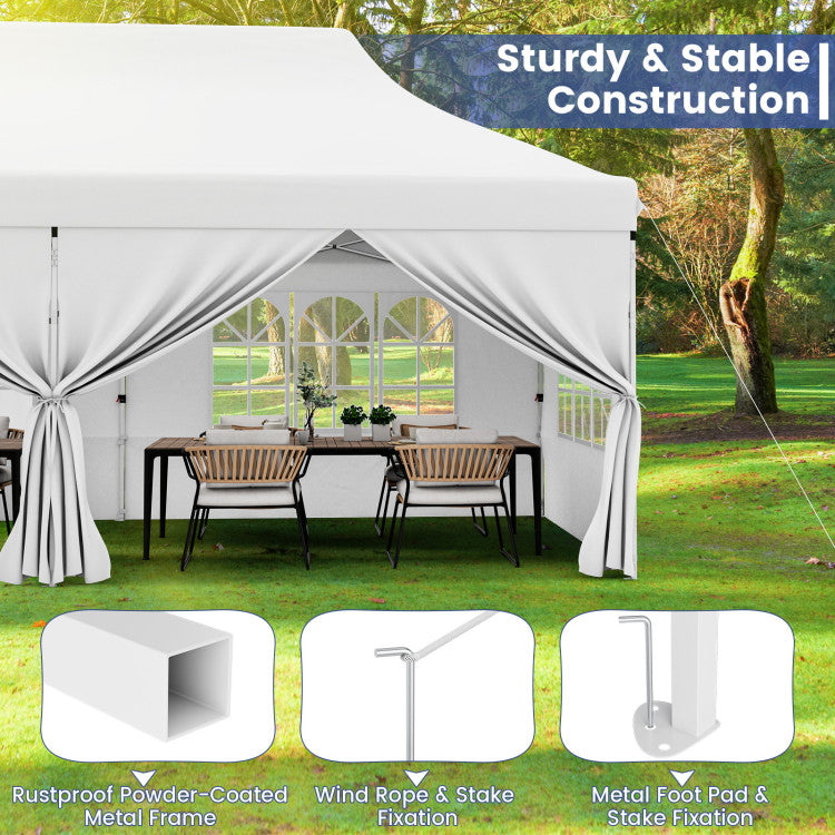10 x 20 FT Outdoor Pop-Up Canopy Portable Heavy-Duty Gazebo Tent with 6 Removable Sidewalls and Carrying Bag for 15-20 People