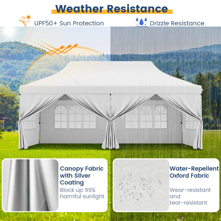 10 x 20 FT Outdoor Pop-Up Canopy Portable Heavy-Duty Gazebo Tent with 6 Removable Sidewalls and Carrying Bag for 15-20 People