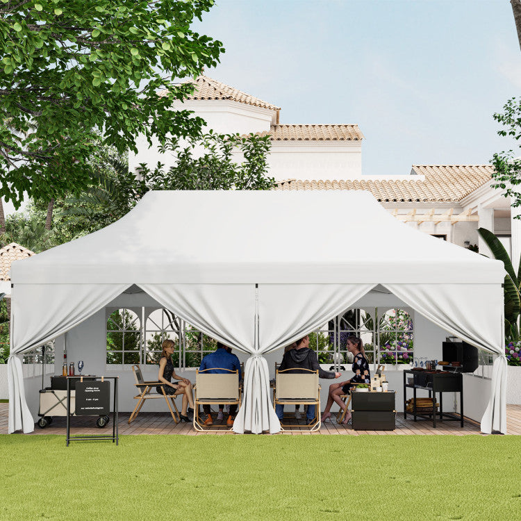 10 x 20 FT Outdoor Pop-Up Canopy Portable Heavy-Duty Gazebo Tent with 6 Removable Sidewalls and Carrying Bag for 15-20 People