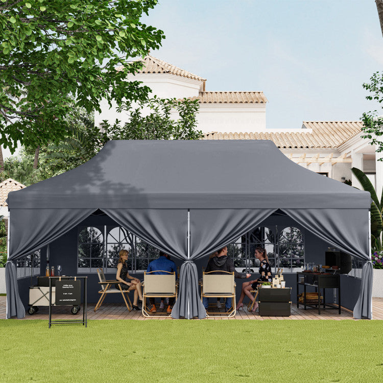 10 x 20 FT Outdoor Pop-Up Canopy Portable Heavy-Duty Gazebo Tent with 6 Removable Sidewalls and Carrying Bag for 15-20 People