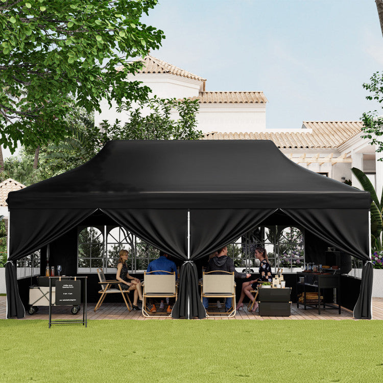 10 x 20 FT Outdoor Pop-Up Canopy Portable Heavy-Duty Gazebo Tent with 6 Removable Sidewalls and Carrying Bag for 15-20 People