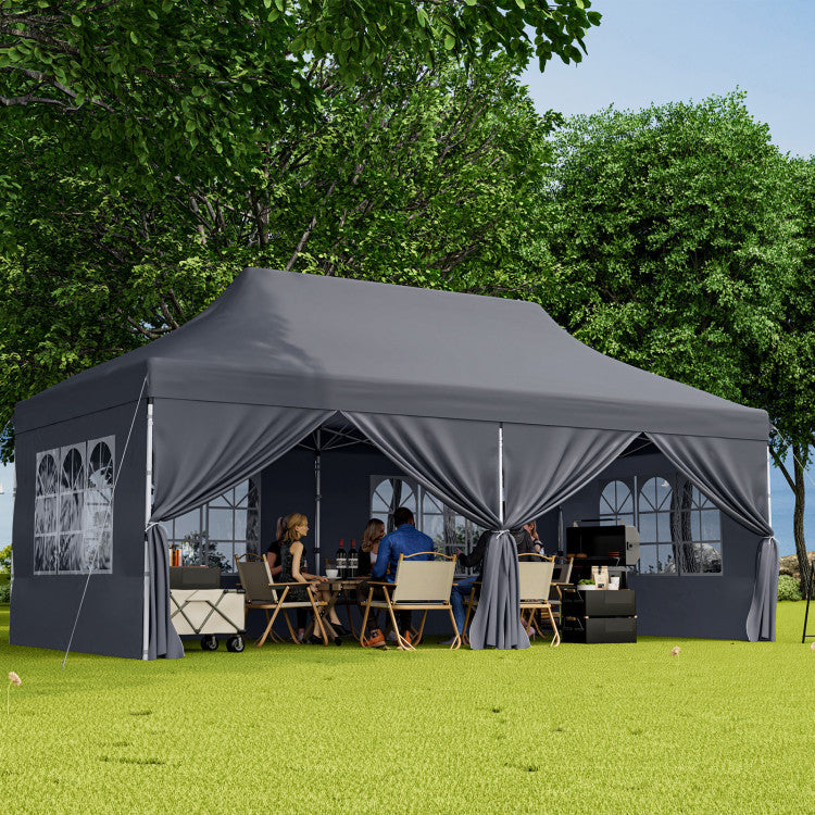 10 x 20 FT Outdoor Pop-Up Canopy Portable Heavy-Duty Gazebo Tent with 6 Removable Sidewalls and Carrying Bag for 15-20 People