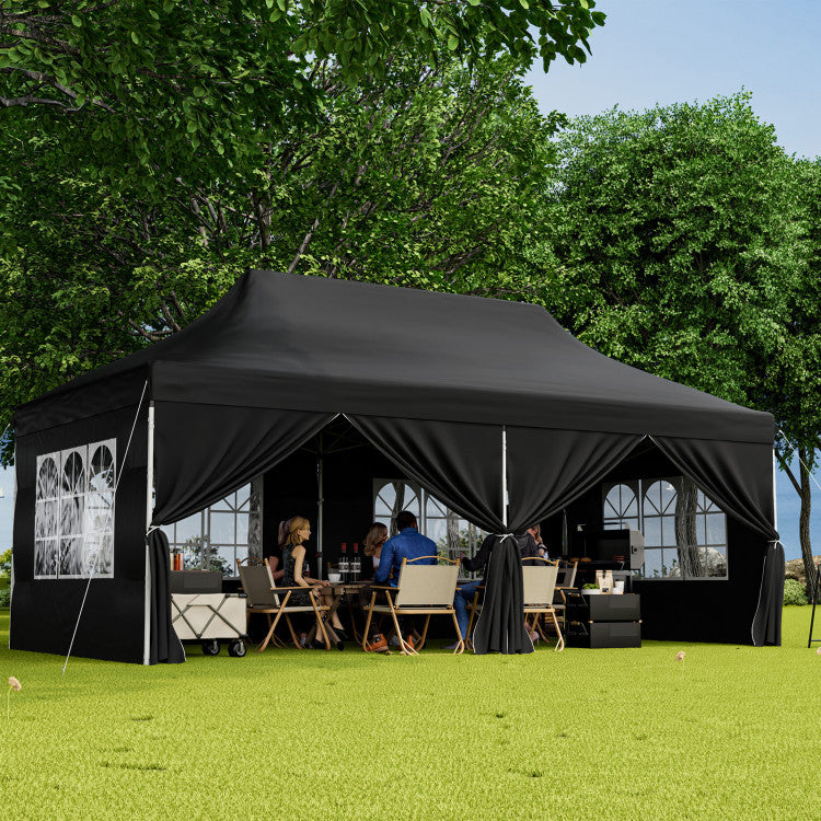 10 x 20 FT Outdoor Pop-Up Canopy Portable Heavy-Duty Gazebo Tent with 6 Removable Sidewalls and Carrying Bag for 15-20 People