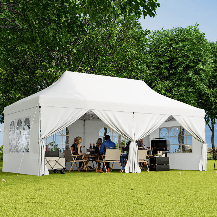 10 x 20 FT Outdoor Pop-Up Canopy Portable Heavy-Duty Gazebo Tent with 6 Removable Sidewalls and Carrying Bag for 15-20 People