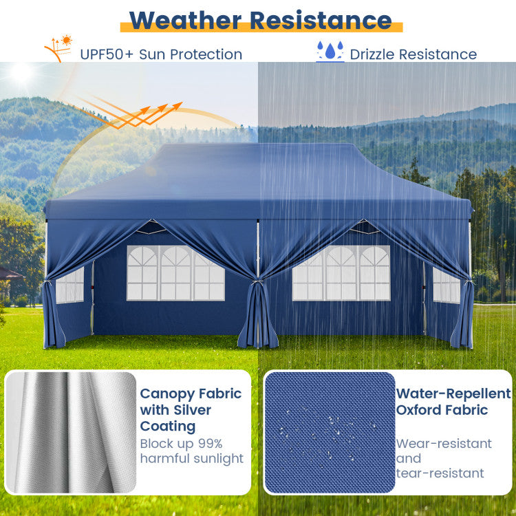 10 x 20 FT Outdoor Pop-Up Canopy Portable Heavy-Duty Gazebo Tent with 6 Removable Sidewalls and Carrying Bag for 15-20 People