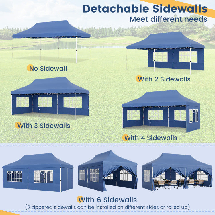 10 x 20 FT Outdoor Pop-Up Canopy Portable Heavy-Duty Gazebo Tent with 6 Removable Sidewalls and Carrying Bag for 15-20 People