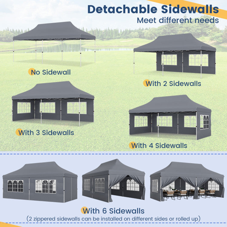 10 x 20 FT Outdoor Pop-Up Canopy Portable Heavy-Duty Gazebo Tent with 6 Removable Sidewalls and Carrying Bag for 15-20 People