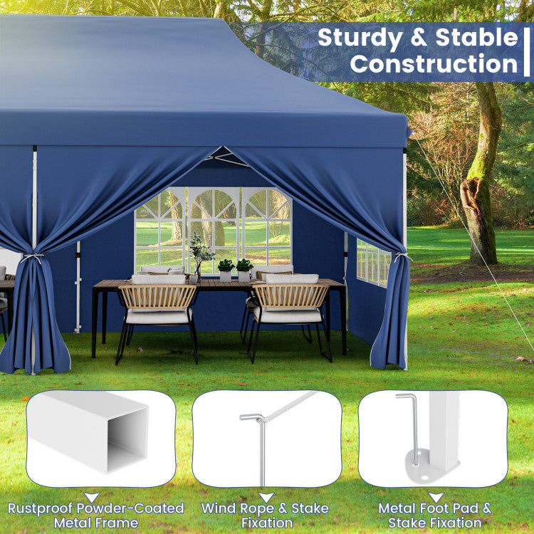 10 x 20 FT Outdoor Pop-Up Canopy Portable Heavy-Duty Gazebo Tent with 6 Removable Sidewalls and Carrying Bag for 15-20 People