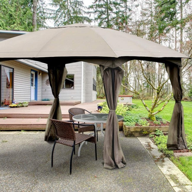 11.5 x 11.5FT Outdoor Gazebo Patio Fully Enclosed Canopy Tent with 4 Removable Netting Walls