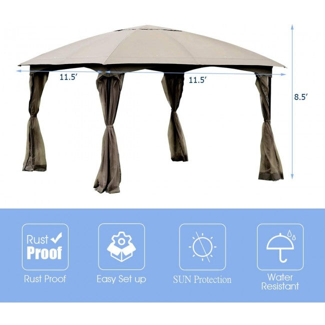 11.5 x 11.5FT Outdoor Gazebo Patio Fully Enclosed Canopy Tent with 4 Removable Netting Walls