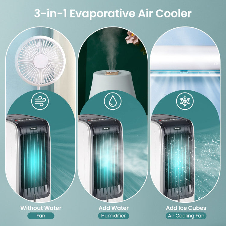 110V Mini Air Evaporative Cooler Portable Cooling Fan Bladeless Cooler with Remote Control and 3-Modes for Home Office
