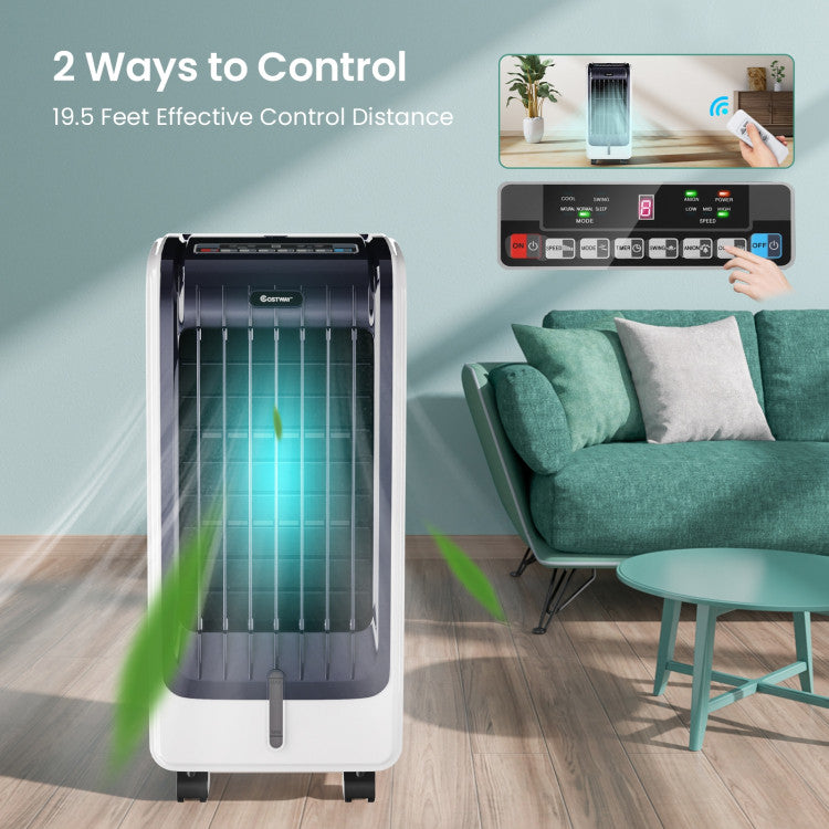 110V Mini Air Evaporative Cooler Portable Cooling Fan Bladeless Cooler with Remote Control and 3-Modes for Home Office