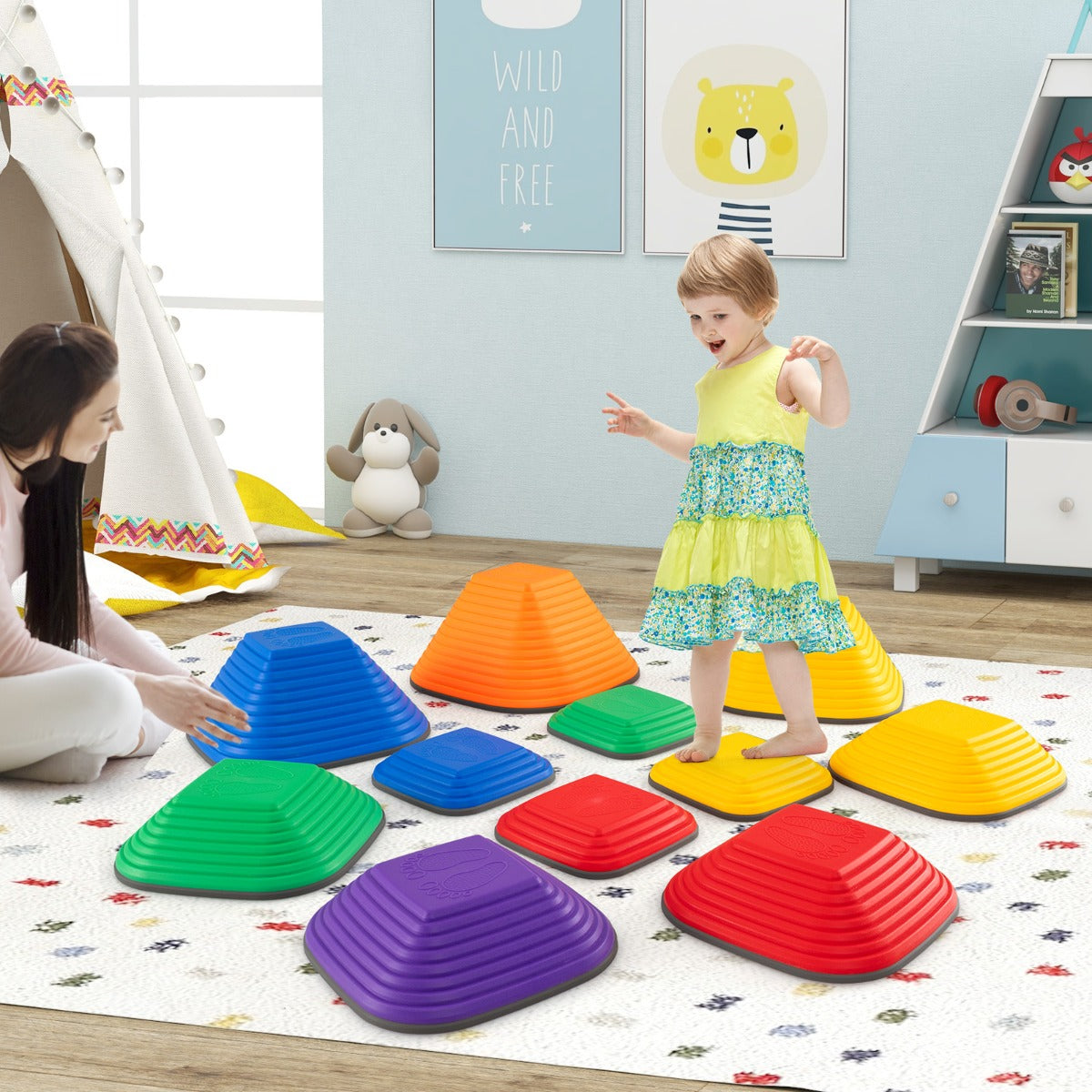11 Pieces Kids Stepping Stone with Full Non-Slip Rim