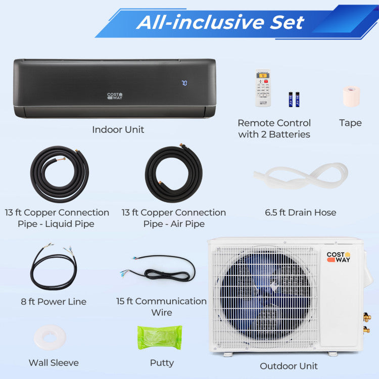 12000 BTU 4-in-1 Mini Split Air Conditioner & Heater 21 SEER2 208-230V Inverter AC Unit with Remote Control and Installation Kit