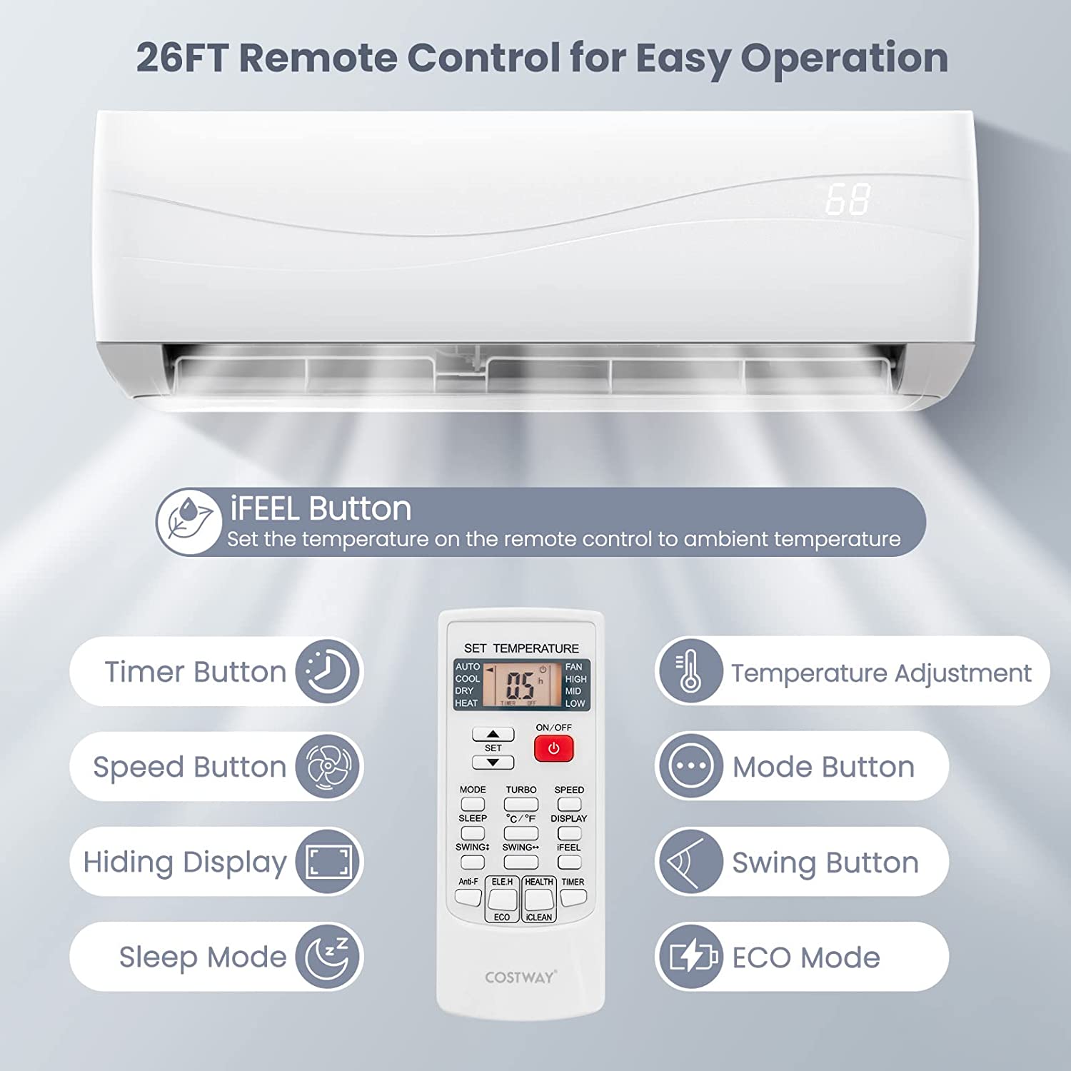 12000BTU Mini Split Air Conditioner and Heater 17 SEER 208-230V Wall-Mounted Ductless AC Unit with Heat Pump and Installation Kit