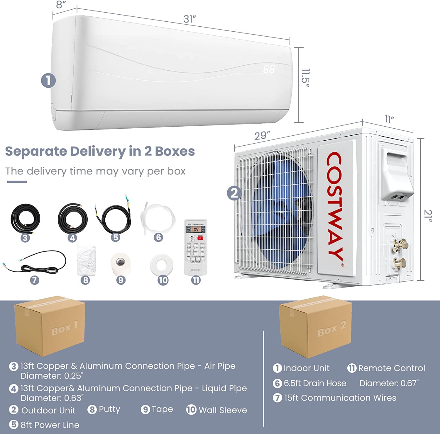12000BTU Mini Split Air Conditioner and Heater 17 SEER 208-230V Wall-Mounted Ductless AC Unit with Heat Pump and Installation Kit